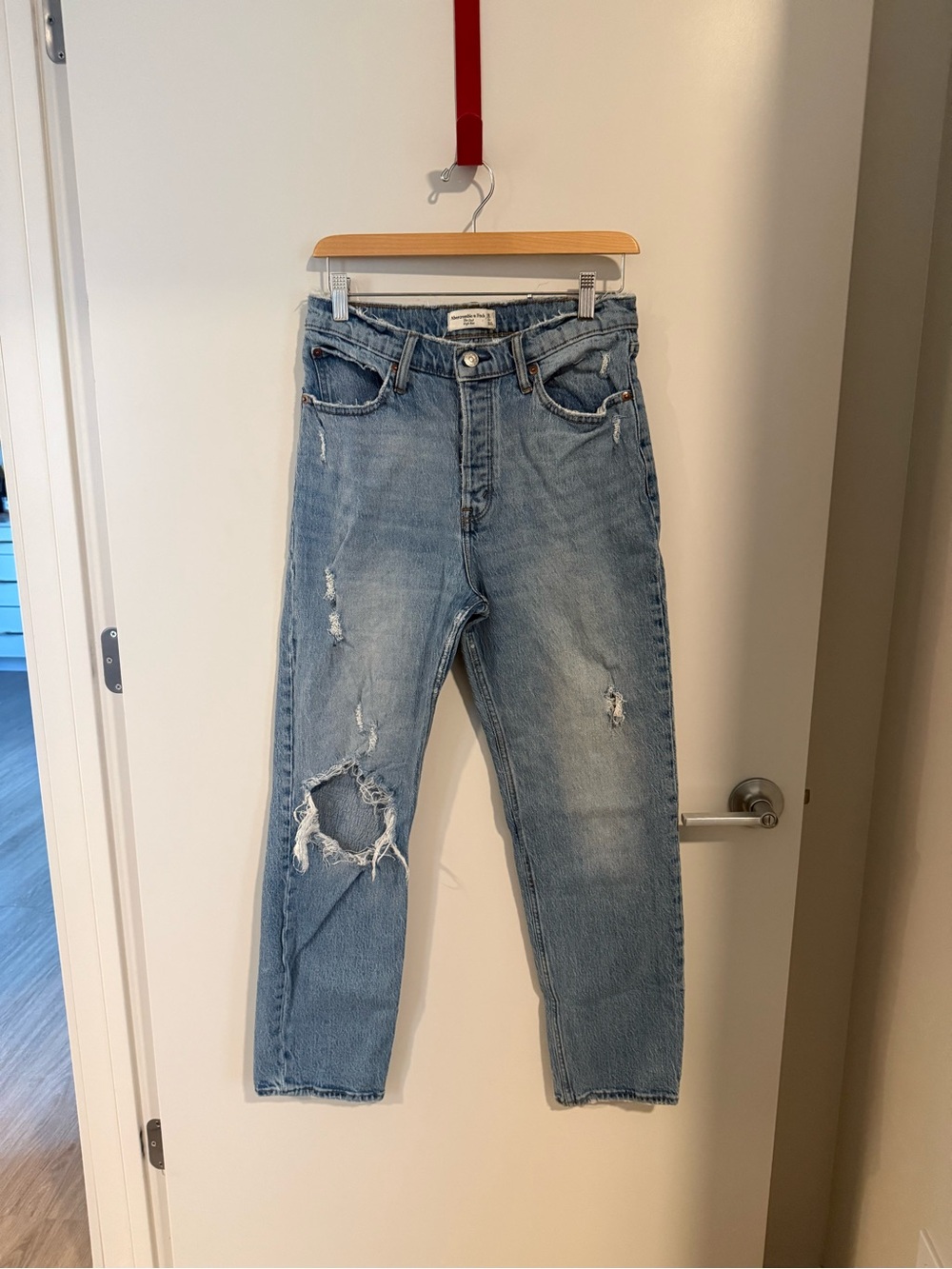 Abercrombie & Fitch Light Blue Straight Jeans with Distressing